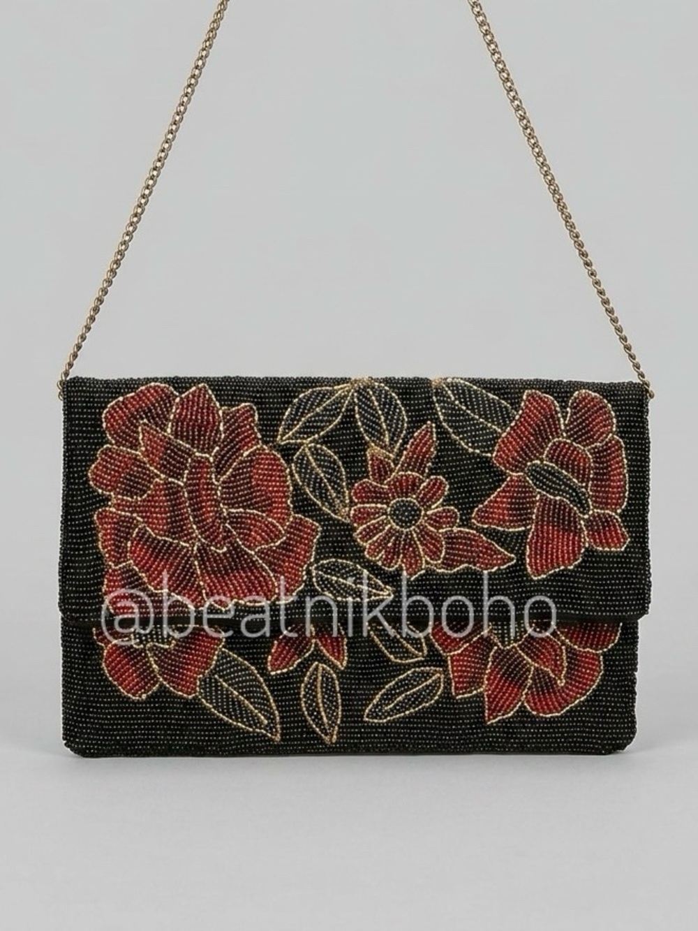 POL Black Floral Beaded Shoulder Bag | Evening Clutch Statement Purse Christmas - Picture 7 of 9